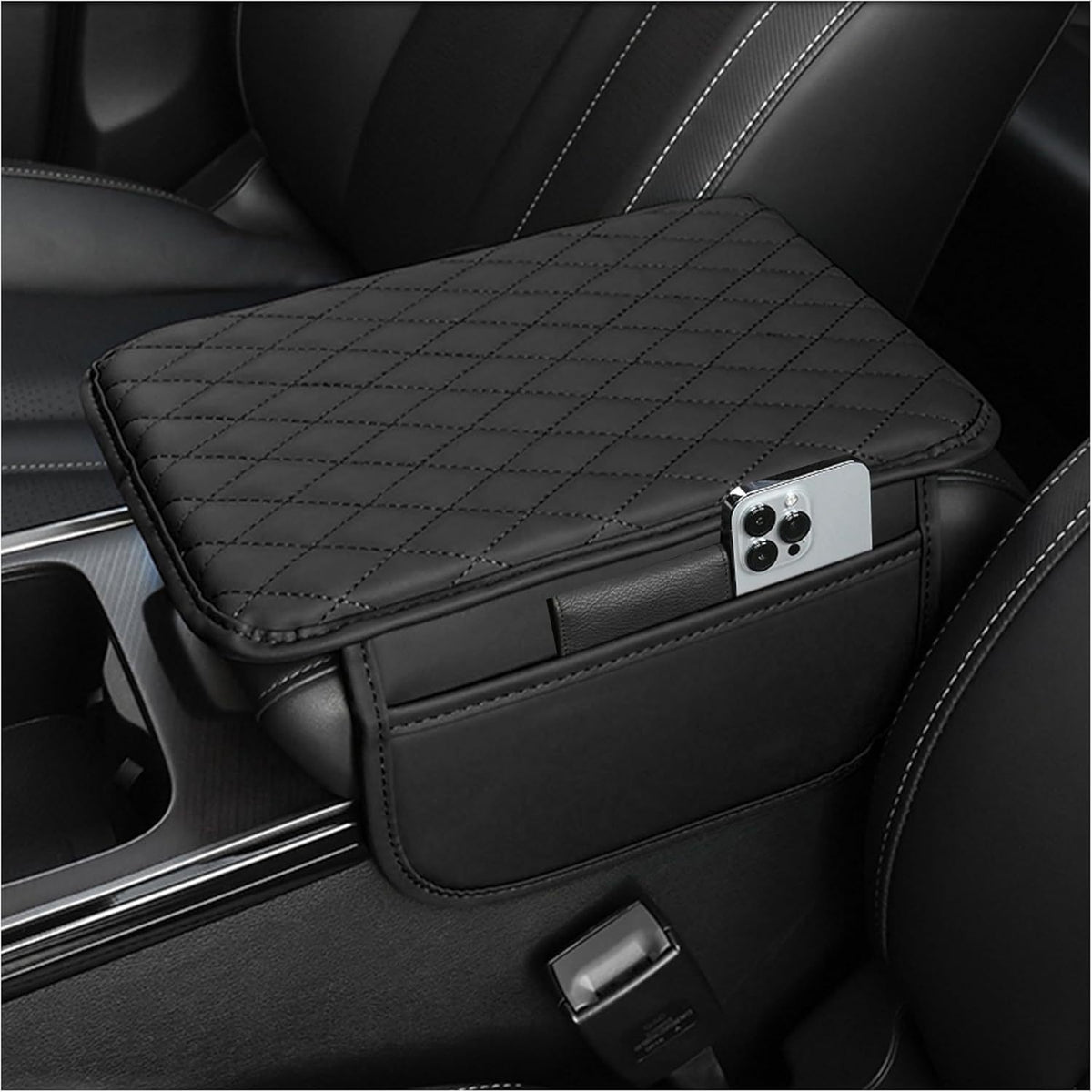 Leather Center Console Cover with Storage Pocket